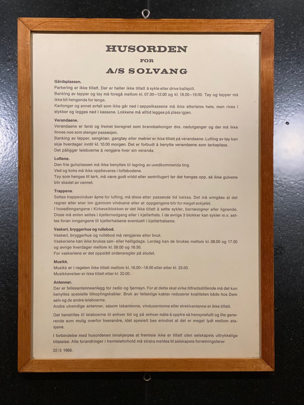 Husordensreglene anno 1968